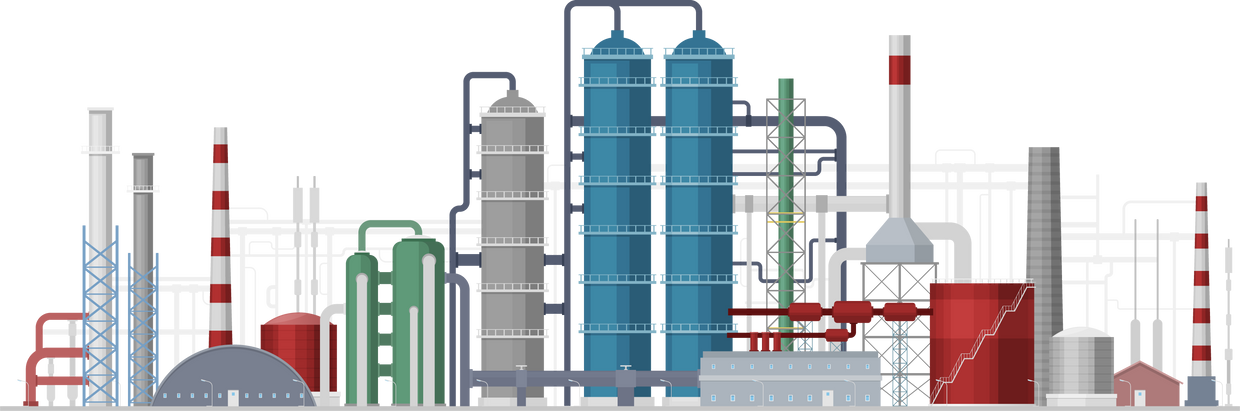 Oil refinery industrial complex, factory building